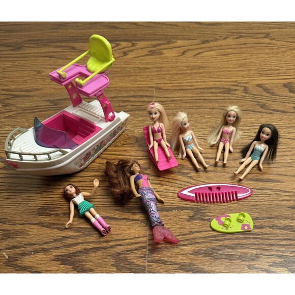2009 Mattel Polly Pocket Tropical Splash Adventure Boat on Wheels, 6 Dolls - Picture 1 of 7
